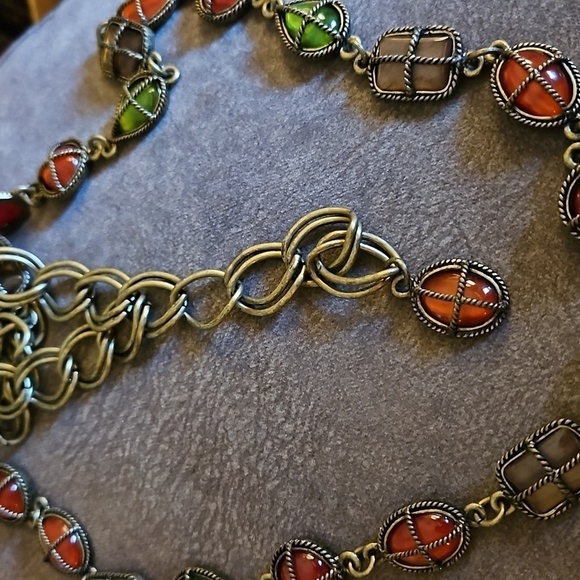 VTG Antique Brass Rope Gem Pirate Old World Castlecore Fantasy Long Necklace - Picture 5 of 6